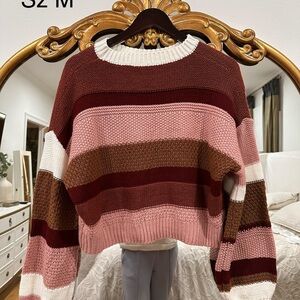 Brown & Pink Striped Knit Sweater Sz M